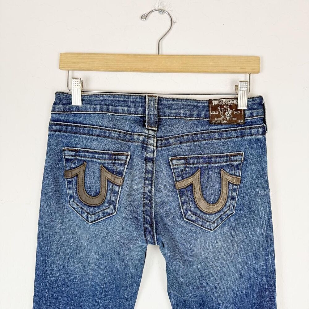 Vintage Y2K True Religion blue brown Johnny bootcut jeans Size 27 Made in USA
